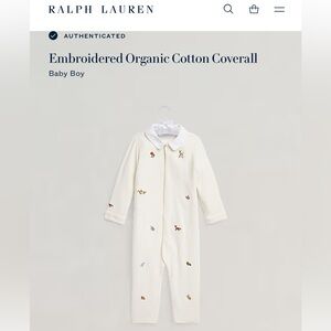 Ralph Lauren Cream Embroidered Organic Cotton Coverall 6M